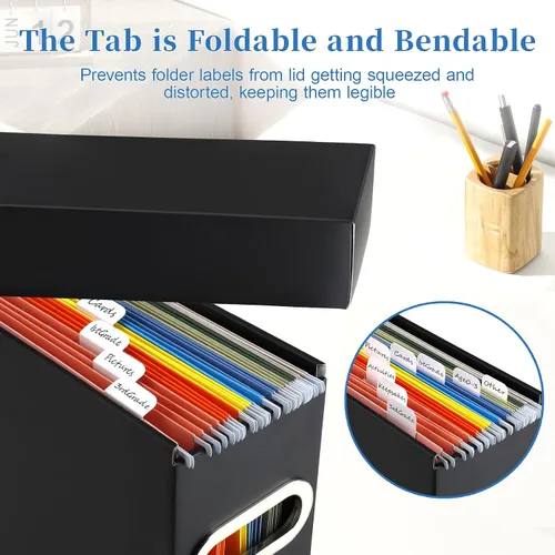 Miniatura 3 de Caja organizadora de archivos con tapa y asa, cajas de almacenamiento de carpetas de archivos colgantes de cartón grueso para tamaño carta, Negro