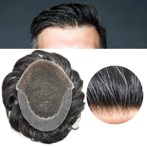 Miniatura 76 de Mens Toupee Human Hair Replacement System Swiss Lace Toupee For Men Hair Piece Protesis Capilar Mens Hairpiece 5X7#1 Jet Black 120% Density