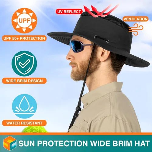 Miniatura 3 de SUN CUBE Sombrero de ala ancha para hombres y mujeres, protección solar UV, sombrero de safari para senderismo