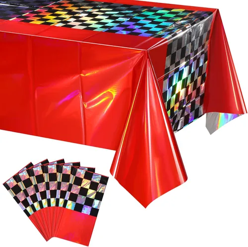 Miniatura 51 de FunnyPars Paquete de 6 Manteles de Plástico Rojo Iridiscente, Cubiertas de Mesa Rectangulares Desechables con Brillo Láser, Mantel de Lámina