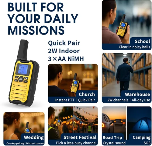 Miniatura 8 de Wishouse Walkie Talkies K15 de largo alcance para adultos, radios bidireccionales recargables, paquete de 2 unidades, 2 W FRS, 22 canales, USB-C