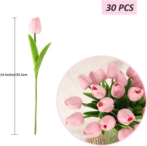 Miniatura 2 de 30 tulipanes reales al tacto, flores de poliuretano, tulipanes artificiales para arreglos de boda, fiesta, Pascua, primavera, hogar, comedor, Rosa