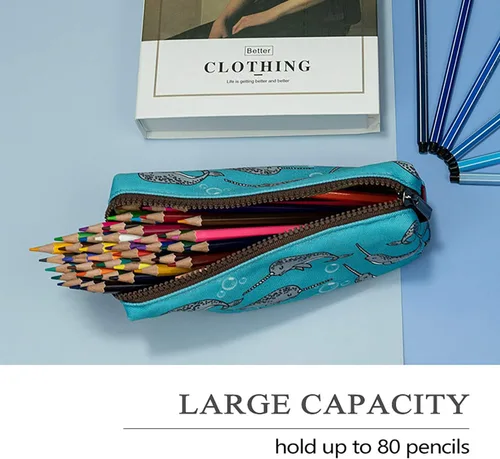 Miniatura 3 de LParkin Lindo Narwhal lona lápiz caso pluma bolsa bolsa estacionaria gadget maquillaje cosméticos bolsa caja