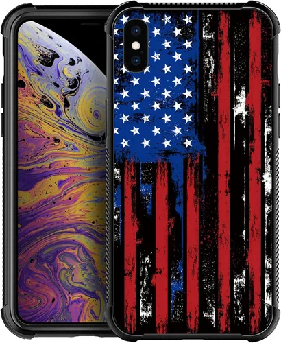 Miniatura 21 de Funda compatible con iPhone X/XS, diseño de bandera estadounidense de béisbol, TPU suave, a prueba de golpes, de vidrio templado, para iPhone X/XS