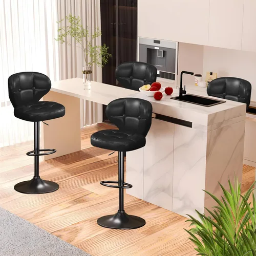 Miniatura 17 de Juego de 2 taburetes de bar, taburetes de bar giratorios ajustables con respaldo, sillas de bar de altura de mostrador con reposapiés, asiento Negro