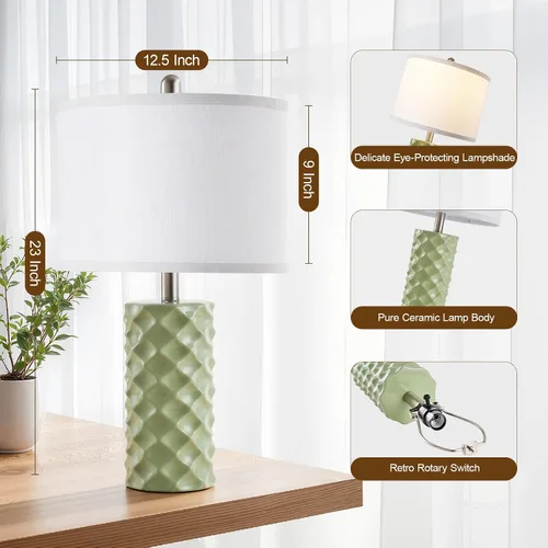 Miniatura 3 de Vitality Green & Star Diamond Lámparas de Mesa de Cerámica (Juego de 2) - 23" Lámparas Modernas de Lujo para Mesita de Noche, Dormitorios, Salas
