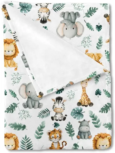 HawSkgFub Mantas de bebé de animales de la selva safari para niños, regalo de ducha, franela de franela de hoja de palma tropical, cama de