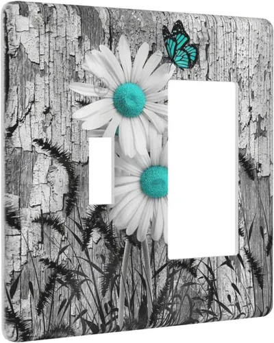 Miniatura 299 de Cubiertas de placa de pared de 3 gang con interruptor de luz de triple palanca, en negro y dorado con esplendor de oro rosa, estampado floral