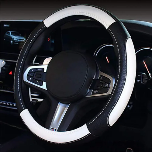 Miniatura 13 de Funda de cuero para volante, duradera, transpirable, antideslizante, cómoda, universal de 15 pulgadas/38 cm para automóvil, camioneta, SUV, Jeep