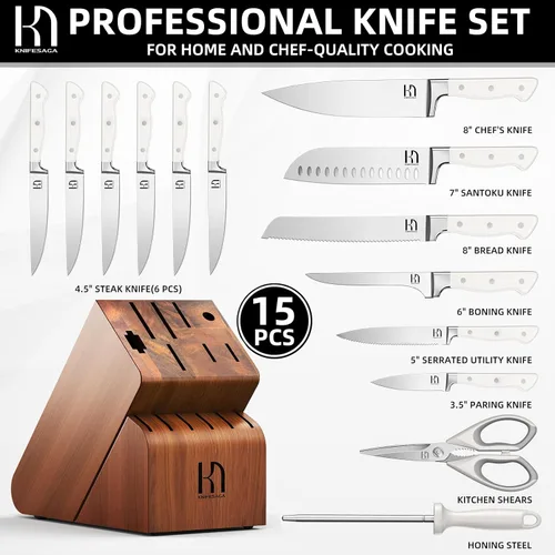 Miniatura 6 de Juego de Cuchillos, Juego de Cuchillos de Cocina de 15 Piezas con Bloque, Cuchillos de Chef de Acero Inoxidable Japonés de Alto Carbono Duraderos