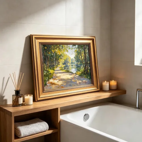 Miniatura 8 de Lienzo enmarcado en oro, bosque de sol, arte de pared, textura 3D, impresionista, paisaje, decoración, imagen, primavera, verano, naturaleza