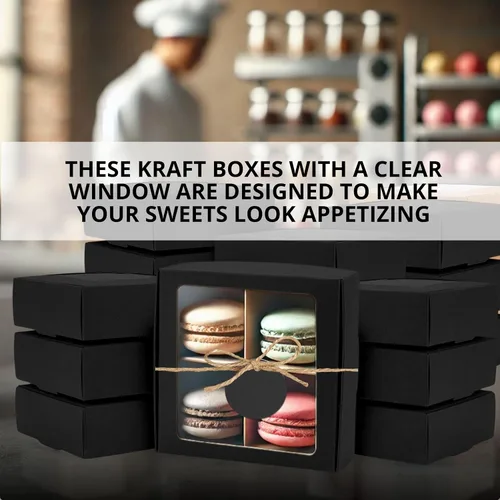 Miniatura 8 de 30PCS Cookie Boxes Black with Window - 4.13 x 4.13 x 1.18 Inch Durable Packaging for Baked Goods Small Bakery Containers for Pastries Gift Giving