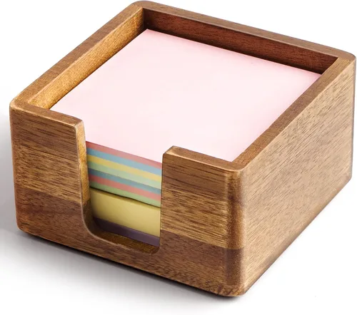 Miniatura 7 de Juego de organizador de escritorio de madera de acacia con soporte para notas adhesivas, vaso para lápices y bolígrafos y almacenamiento de clips