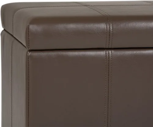 Miniatura 7 de SIMPLIHOME Dover Storage - Banco otomano rectangular tapizado de cuero vegano de 36 pulgadas de ancho en marrón chocolate, banco contemporáneo
