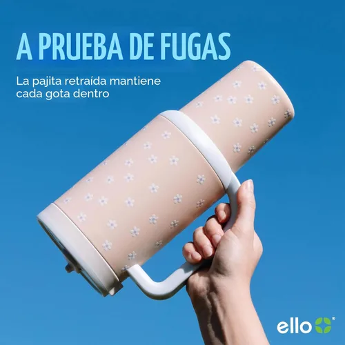 Miniatura 3 de Ello Oasis Botella de Agua de Acero Inoxidable de 30oz - Flower Quilt Colcha de flores