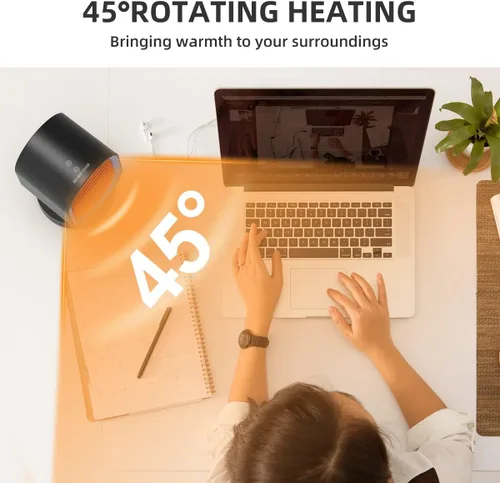 Miniatura 3 de TABYIK Calentador de espacio eléctrico para uso en interiores, pequeño calentador portátil oscilante de 45 ° para dormitorio, oficina en casa
