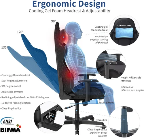 Miniatura 5 de DXRacer Formula - Silla ergonómica para computadora y videojuegos, reposacabezas de espuma viscoelástica, soporte lumbar, tela resistente al agua
