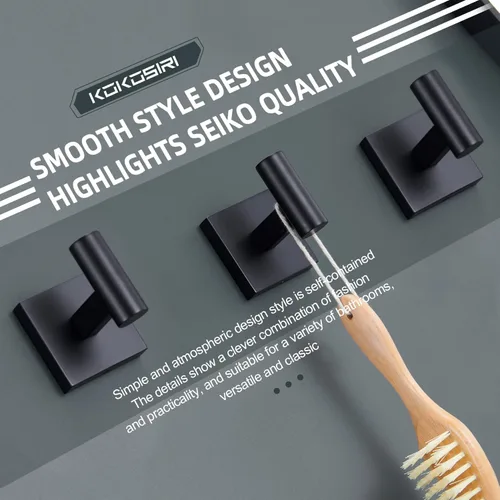 Miniatura 4 de KOKOSIRI Gancho para bata de baño, toalla de baño, ganchos para abrigos, color negro mate para baño, cocina, pared, paquete de 3 unidades de acero