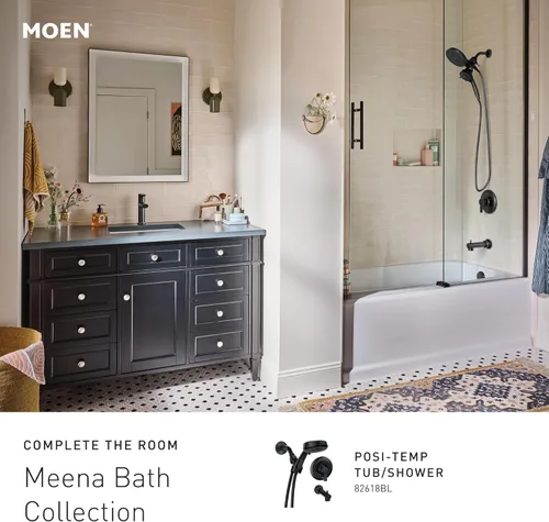 Miniatura 12 de Moen Meena Negro Mate Grifo de Lavabo de Baño Moderno con un Solo Agujero y una Sola Manija con Placa de Cubierta Opcional y Montaje de Desagüe