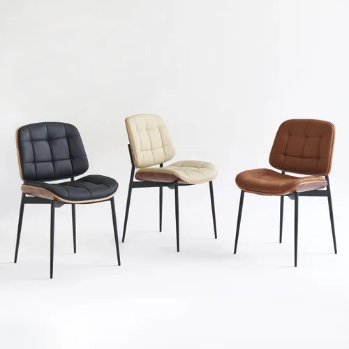 Miniatura 8 de GrandNoor Sillas de Comedor Modernas de Mediados de Siglo con Respaldo de Veta de Nogal, Sillas de Comedor de Cuero Sintético Beige Juego de 2