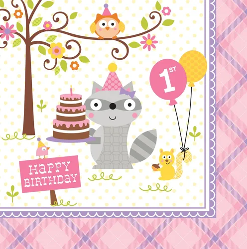 Miniatura 11 de Servilletas de papel para bebidas de 16 unidades, Sweet at One Girls Primer cumpleaños niña