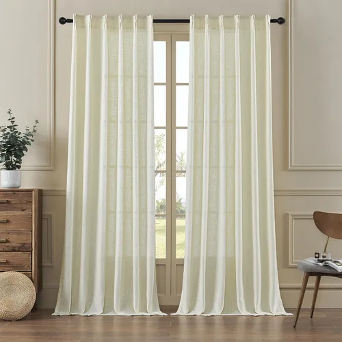 Miniatura 8 de MASWOND Cortinas de Lino Semitransparentes con Pliegues Pinzados 84 Pulgadas de Largo 2 Paneles para Sala de Estar Dormitorio Cortina de Ventana