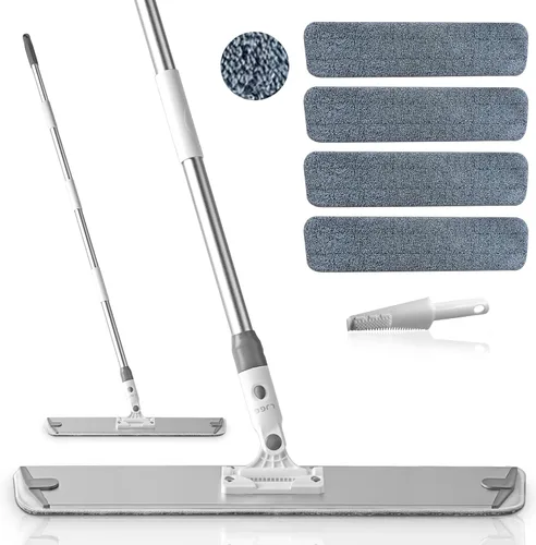 Miniatura 10 de Trapeador plano de microfibra para limpieza de pisos, base de aluminio de 18 pulgadas (17.7 pulgadas/17.7 in), mango ajustable de acero inoxidable