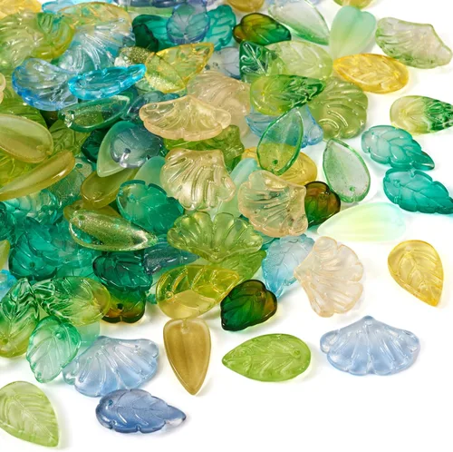 Miniatura 7 de Pandahall - 150 cuentas de hojas verdes de cristal transparente para árbol de cristal, pequeñas hojas verdes para manualidades, manualidades