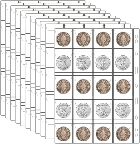 ANKHOH Páginas de colección, página de bolsillo para monedas con 240 bolsillos, fundas para carpetas de monedas con 9 agujeros estándar para álbum