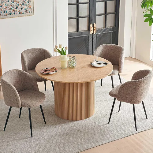 Miniatura 18 de NORDICANA Juego de mesa y sillas de comedor redondo de madera de 5 piezas, mesa de cocina de 47 pulgadas con sillas barril para 4, juego de comedor