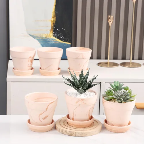 Miniatura 5 de Macetas de terracota con platillo, paquete de 6 macetas pequeñas de cerámica de arcilla de terracota de 4 pulgadas, ideal para cactus y suculentas