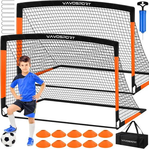 Miniatura 12 de VAVOSPORT Juego de porterías de fútbol para niños para patio trasero, 2 redes portátiles de 4 x 3 / 6 x 4 pies, mini equipo de entrenamiento