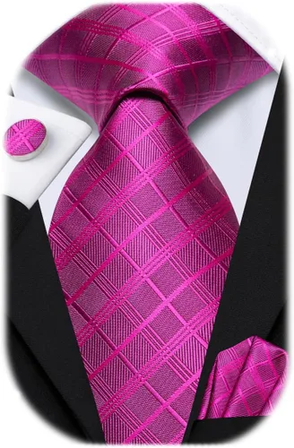 Miniatura 339 de Hi-Tie Corbata clásica de cachemira para hombre con pañuelo y gemelos a cuadros