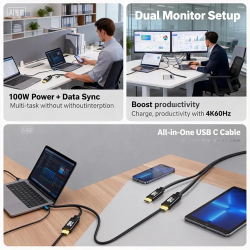 Miniatura 3 de Cable USB C a C de 15 pies, 100 W 4K60HZ tipo C GEN2x2 (datos USB 3.1), salida de video USB C de USB3.2/USB4.0 carga rápida y sincronización