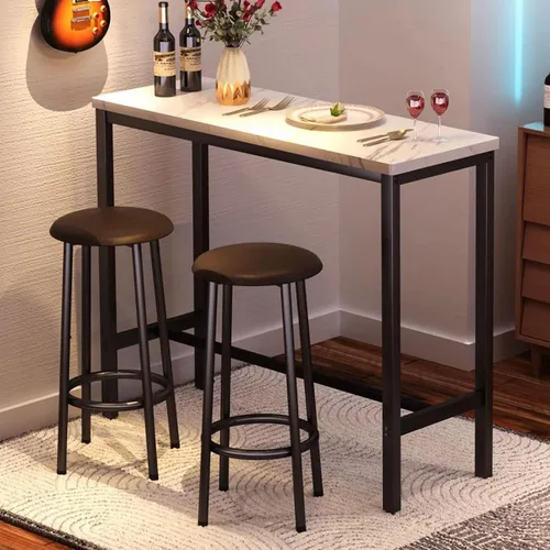 Miniatura 9 de Mesa de comedor pequeña para 2, juego de mesa de bar de 3 piezas, mesa de cocina y sillas, mesa de pub con 2 sillas, mesa de comedor y sillas