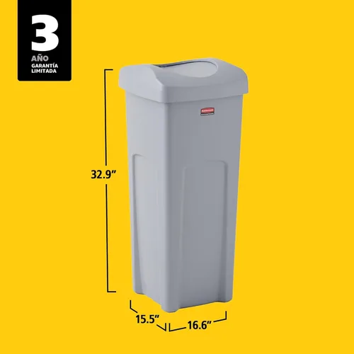 Miniatura 7 de Rubbermaid Commercial - bote de basura cuadrada intocable, Gris