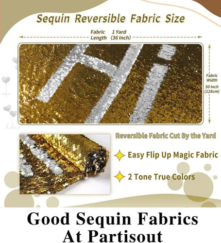 Miniatura 6 de Partisout Tela de lentejuelas reversible de 1 yarda: plata a oro de dos tonos, tela de purpurina de sirena para vestidos de bricolaje, telones