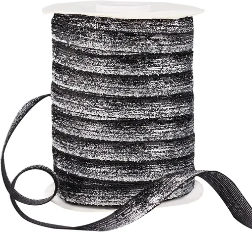PH PandaHall Cinta metálica con purpurina de 50 yardas, cinta negra brillante de 3/8 pulgadas (0.394 in) para costura, cinta de poliéster con