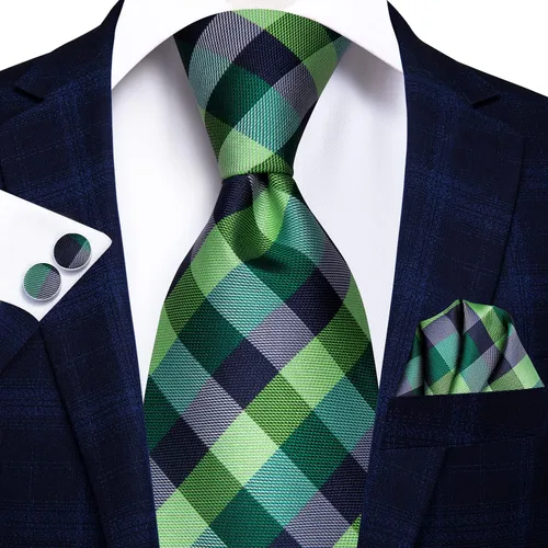 Miniatura 220 de Hi-Tie Corbata clásica de cachemira para hombre con pañuelo y gemelos a cuadros