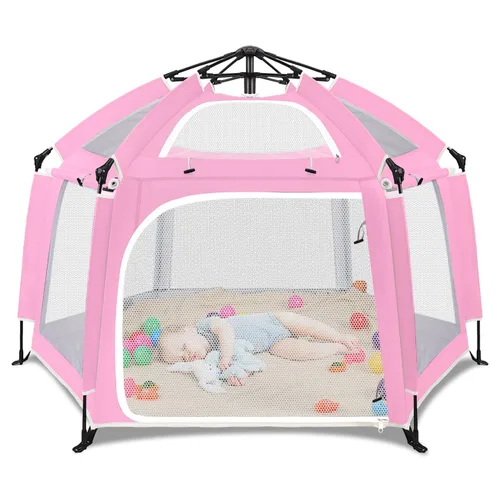 Miniatura 12 de Corralito desplegable para bebé, corralito portátil para bebés y niños pequeños con sombras extraíbles y 2 cubiertas UV laterales, corralito ligero