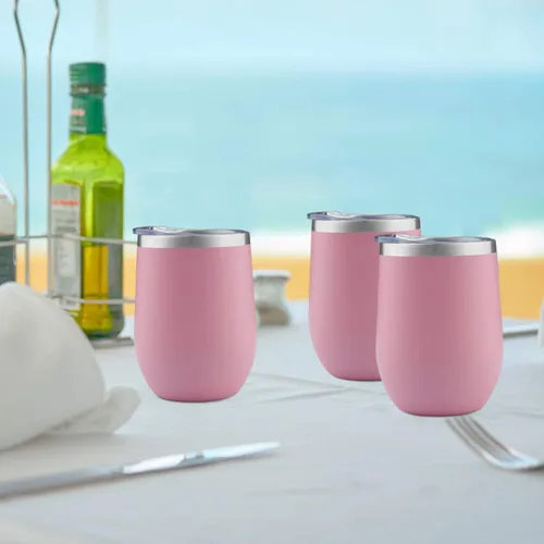 Miniatura 6 de MEWAY Vaso de vino sin tallo de 12 onzas con tapa, vaso de viaje de acero inoxidable con aislamiento de doble pared al vacío con popote, para Rosa