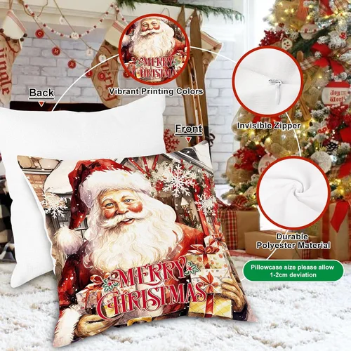 Miniatura 3 de Lanpn Juego de 4 fundas de almohada de Navidad de 16 x 16 pulgadas, cojín de decoración de Navidad, almohadas rojas de Navidad, funda de almohada