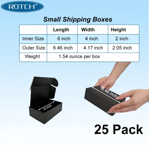 Miniatura 2 de ROTCH Cajas de envío pequeñas de 6 x 4 x 2 pulgadas, paquete de 25 sobres negros de cartón corrugado resistentes (M642-25-B)