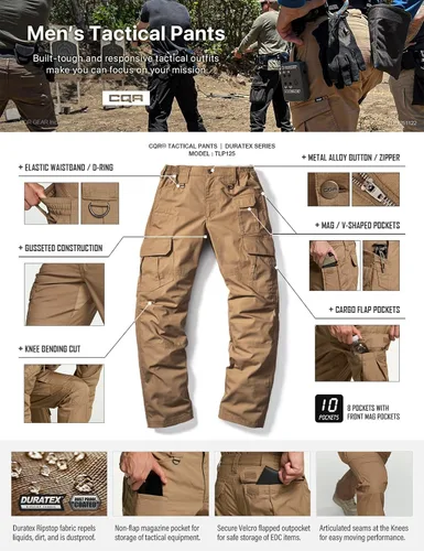 Miniatura 4 de CQR Pantalones tácticos tipo cargo, para hombre, tejido Ripstop, resistentes al agua, ligeros, para uso diario, para el trabajo, senderismo