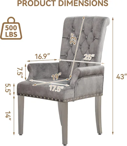 Miniatura 2 de WUTUTUEE Silla de comedor de terciopelo con brazos, sillas de comedor tapizadas acolchadas de respaldo alto, sillón decorativo con patas cromadas
