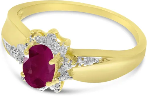 Miniatura 3 de Anillo de oro amarillo de 10 quilates con rubí ovalado y diamante