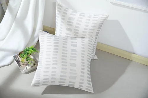 Miniatura 7 de AmaZulu - Funda de almohada decorativa geométrica metálica con estampado plateado, 1 unidad, mezcla de lino natural de 20 x 20 pulgadas, funda