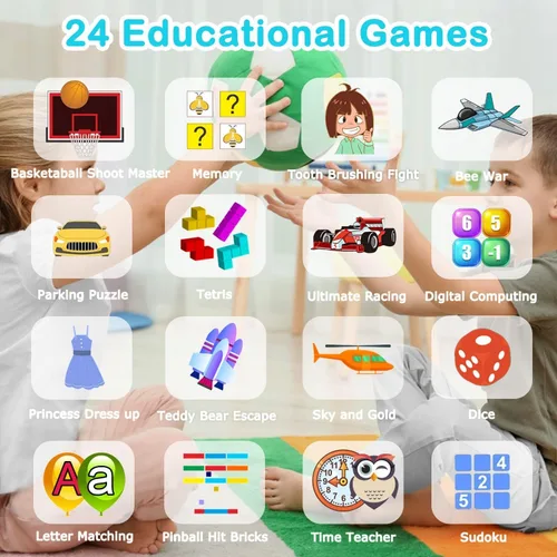 Miniatura 3 de Cosjoype Relojes inteligentes para niños niñas Reloj para niños con pantalla táctil HD con 24 juegos de rompecabezas, cámara, reproductor de música