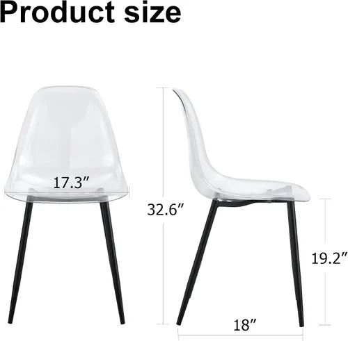 Miniatura 5 de JUFU Juego de 4 sillas de comedor de acrílico, modernas sillas transparentes con asiento transparente, sillas laterales ergonómicas de acrílico