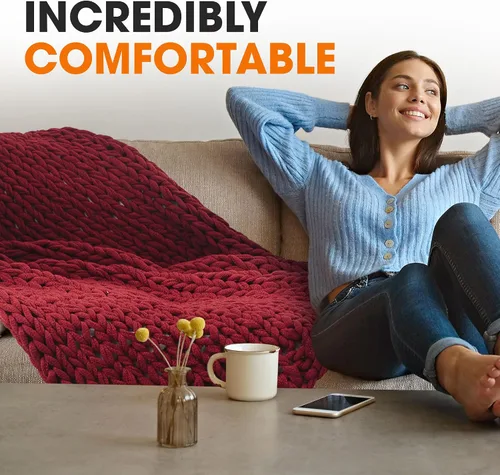 Miniatura 2 de Cheer Collection Manta de punto grueso – Manta para cama y sofá, acogedora manta de punto grueso, ultra suave, manta de punto de gran
